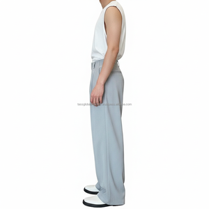 Pantalones de Vestir Elegantes de Lona de Cintura Alta y Pierna Ancha - Pantalones de Hombre Sofisticados con Pliegues Profundos - Product Image 3