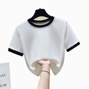 T-shirt court décontracté à manches courtes pour femme, respirant, anti-boulochage, avec logo personnalisé imprimé, grande taille, vente en gros - Product Image 6