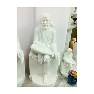 최고 판매 천연 광택 마감 순수한 흰색 Makrana 대리석 Shirdi Sai Baba 동상 가정 및 사원 장식을 위한 종교 동상