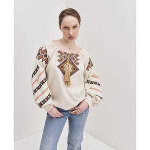 เสื้อเม็กซิกันแบบดั้งเดิมสำหรับผู้หญิงเสื้อเบลาส์ผ้าฝ้ายปักลายดอกไม้แขนกระดิ่งสไตล์ลำลองทอองค์ประกอบแฟชั่นที่เรียบง่าย - Product Image 2