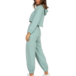 Conjuntos de mujer informales personalizados chándal sólido conjunto de dos piezas deportivo de alta calidad para mujer sudaderas pulóver sudaderas con capucha traje 2025 - Product Image 3