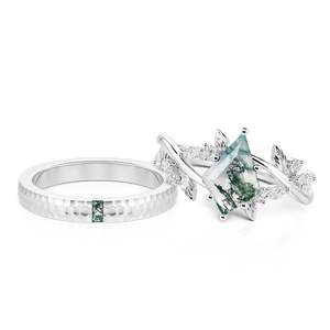 Ensemble d'alliances de mariage Jeulia en agate mousse inspirées de la nature - Product Image 1