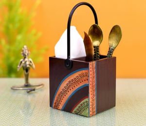 Best Cutlery Stand with Floral Patterns Handcrafted in Wood with Metal Handle for Kitchen Accessories Items - Product Image 2