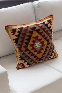 Modern <b>Square</b> Geometric Design Wool Kilim Handmade Eco-Friendly Customizable <b>Cushion</b> Cover Red Multi-Colour Home Use Woven - Product Image 2