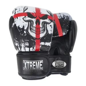 Guantes profesionales de kickboxing Guantes de boxeo ganadores de entrenamiento MMA con gancho y bucle de calavera negra y amarilla