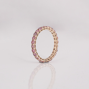 แหวนแต่งงานแบบเต็มวงประดับเพชรทรงกลมสีชมพูเคลือบทองคำ 14KT สุดหรูหรา ของขวัญแต่งงานสุดคลาสสิกสำหรับผู้หญิง - Product Image 5