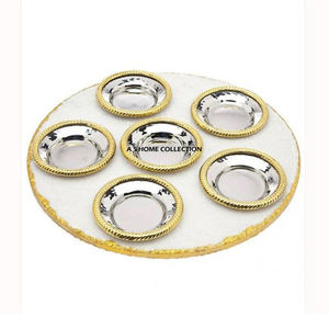 Plateau de service rectangulaire en aluminium plaqué or poli brillant, design feuillage, pour hôtel, fête, centre de table - Product Image 2