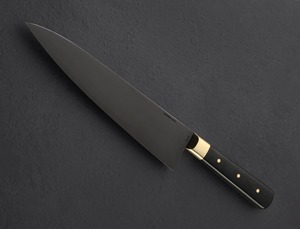 Couteau de chef en acier au carbone avec micarta noir poli avec mitres en laiton massif poli et épingles en laiton Idée cadeau d'anniversaire. - Product Image 6