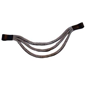 Banda para la frente de caballo de cuero de 3 filas de lujo Banda para la frente de diamantes de imitación de cristales Mega Bling de alta calidad Todos los colores Todos los tamaños Hecho EN LA India - Product Image 1