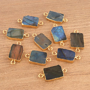 Connecteur en labradorite naturelle, double bélière, plaqué or 18 carats, forme rectangulaire, composants de conception, fournitures - Product Image 4