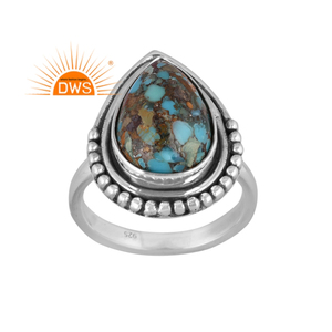 Anillo apilable de piedras preciosas turquesa de roca natural de plata esterlina oxidada más vendido, fabricante de joyería personalizada - Product Image 1