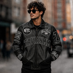 Veste de luxe pour homme en cuir véritable, patchwork brodé, écologique, coupe-vent, fabricant OEM ODM, marque privée pour le marché mondial - Product Image 1