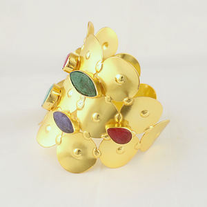 Hypoallergenic fashion jewelry mix color dyed gemstone wide band <b>bracelet</b> 18k gold plated solid brass jewelry open cuff <b>bracelet</b> - Product Image 2