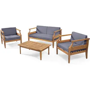 Hiện đại Cristal rắn vườn gỗ sofa Set với kết thúc tự nhiên và sunproof đệm mây đồ nội thất cho Patio ngoài trời sử dụng