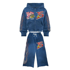 ชุดเสื้อฮู้ดดี้และกางเกงขายาวผู้ชายแบบสั่งทำพิเศษ ลวดลายฟอกสีแบบดิสเทรส ชุดสเวตสูท กางเกงทรงบาน - Product Image 2