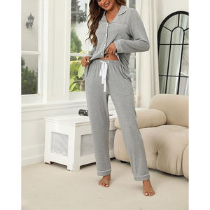 Pyjama pour femmes Ensemble de pantalons de pyjama avec poches Boutons à pression Vêtement de nuit Imprimé lettres Vêtement de nuit - Product Image 4
