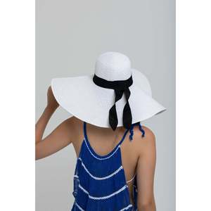 Extra Wide Straw <b>Hat</b> with White Ribbon HSR2039 Boxed Shipping - 2039beyaz - Product Image 5