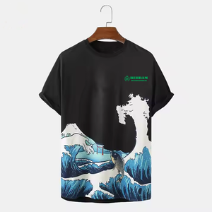 เสื้อยืดคอกลมสำหรับผู้ชายทรงหลวมเสื้อยืดสำหรับผู้ชายคอกลมทำจากผ้าฝ้าย100% โลโก้ OEM ตามสั่ง - Product Image 4