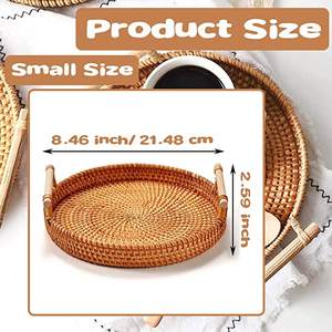 Bandeja de servicio de ratán con asas de madera, forma redonda hecha a mano, artículos de yute para Hotel, bandeja de comida, suministros al por mayor - Product Image 2