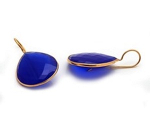 Pendientes de plata de ley 925 con gema de Calcedonia azul, pendientes con forma de pera - Product Image 1