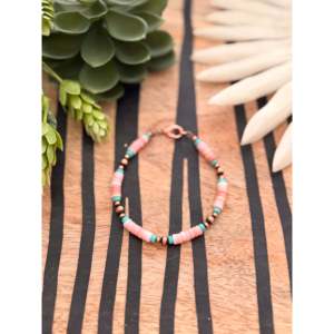 Navajo Inspired Bohemian Machine Made Multi-Strung <b>Bracelet</b> Featuring <b>Graduated</b> Stone & Copper Beads - Product Image 1