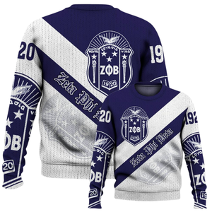 ZPhiB Suéter de punto de invierno 1920 Zeta Phi Beta Sorority Greek Life Azul Blanco Chenille Letters Divine Nine 100% Algodón Premium - Product Image 6