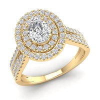 REYES Bague Halo en argent sterling 925 sur mesure avec Moissanite ovale en or jaune 14 carats pour femme Cadeau d'anniversaire Bijoux fins