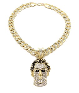 Collar de cadena cubana de Plata de Ley 925 Iced Out con colgante de máscara Leb Grown Diamond-Tachonado para boda o regalo - Product Image 1