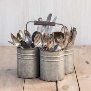 Porta Cubiertos Vintage de Hierro Galvanizado con Asa para Mesa de Comedor, Almacenamiento Multifuncional Sostenible - Product Image 6