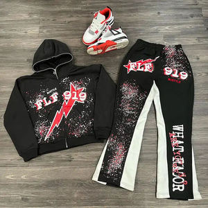 Custom Logo 100% Cotton French Terry Embroidery Sweatpants and Hoodie Jogger Set Zip up Acid Wash Sun Faded Tracksuit for Men - Product Image 5