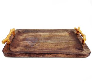 Bandeja de madera de diseño único de tamaño personalizado de alta calidad con mango de metal decorativo para uso doméstico. - Product Image 6