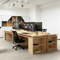 Poste de travail modulaire de bureau 4 places, cloison de bureau en bois pour le personnel