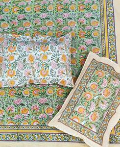 Drap de lit 100% coton fabriqué à la main avec taies d'oreiller bloc à la main imprimé coton doux drap de lit artisanal avec motif de bordure - Product Image 2