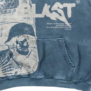 Y2k Veste Blast Graphic Washed Hoodie Oversize Skull Sweat Streetwear Fashion - Product Image 5