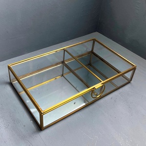 Tissue box holder decorative unique design <b>table</b> <b>top</b> holder brass glass and <b>mirror</b> with brass finish - Product Image 4