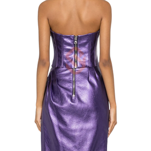 Tube en cuir métallisé pour femmes en cuir violet doux Bruiser élégant sans bretelles en cuir brillant Tube Top pour tenue de fête - Product Image 6