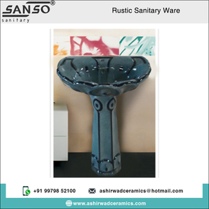 Pedestal de lavabo ovalado de un solo orificio de diseño de lujo de calidad superlativa, artículos sanitarios rústicos, fabricante indio superior - Product Image 2