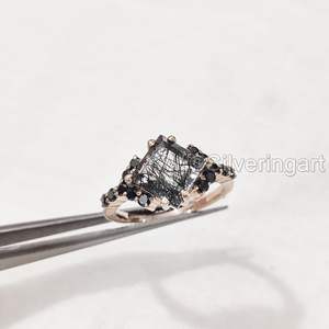 Anillo de mujer Rutilo negro natural y piedra preciosa de espinela negra Anillo de compromiso delicado de Navidad Joyería Anillo de plata esterlina 925 - Product Image 4