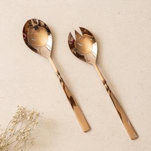 Premium Rose Gold Stainless Steel Salad Server Set, Metal Serving <b>Spoon</b> & Fork for Dining <b>Table</b>, Hotels, Restaurants & Events - Product Image 1