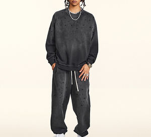 Vente en gros Sweat à capuche et pantalon délavés à l'acide surdimensionnés vintage personnalisés pour hommes Ensemble de survêtement deux pièces de haute qualité pour hommes - Product Image 4