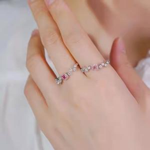 สายเพชรโมอีสเดิม925เงินพร้อมแหวนฮาโลของแท้สีชมพูประดับดินด้วยหินสีชมพูพร้อมแหวนเพชรชุดปู - Product Image 3