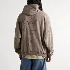 Custom Design High Quality <b>Pullover</b> <b>Men</b> Basics Distressed Hoodies Solid Casual Plus Size <b>Men</b> Basics Distressed Hoodies - Product Image 5