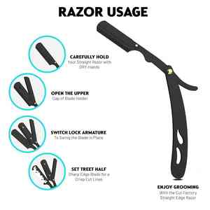 มีดโกนโกนหนวดสำหรับร้านเสริมสวยสำหรับผู้ชายทำจากสเตนเลสแบบญี่ปุ่นพร้อมชุดใบมีดพิเศษอุปกรณ์แต่งเคราโลโก้ได้ตามต้องการ - Product Image 2