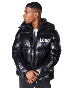 Veste d'hiver pour hommes en gros doudoune brillante rembourrée et chaude teinte marron vestes avec col montant et capuche expédiable - Product Image 5