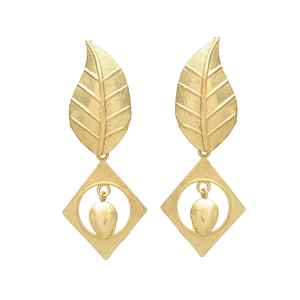 Gold Plated Leaf <b>Stud</b> and Square Drop Earring Set - Product Image 1