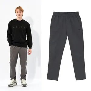 Ville pantalons décontractés pour hommes minimaliste coupe ample droite taille élastique taille moyenne respirant 90% coton/10% Spandex tricoté pour - Product Image 1