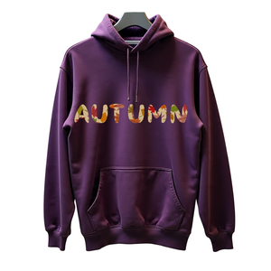 Sudadera con Capucha Morada Unisex con Estampado de Hojas y Corazones, Corte Regular, Informal, para Otoño, Material de Felpa, Diseño con Bolsillos - Product Image 2