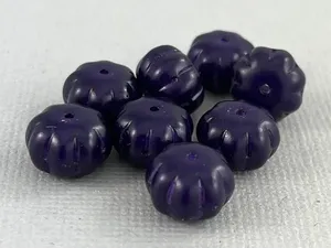 Cuentas de cristal checo prensadas estriadas de 11mm X 8mm patrón de calabaza de melón negro y azul para fabricación de joyas y Murano - Product Image 4