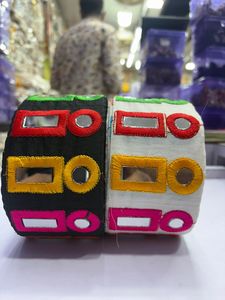 Belle garniture en dentelle de fil à broder multicolore rouge utilisée dans l'artisanat d'art et les décorations en gros - Product Image 3