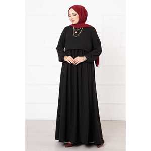 Vestido Hijab Negro Estilo Bolero con Cintura Imperio, Simplicidad a la Moda - Product Image 3